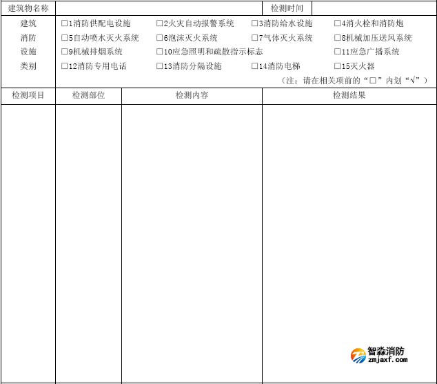 建筑消防設(shè)施檢測記錄表